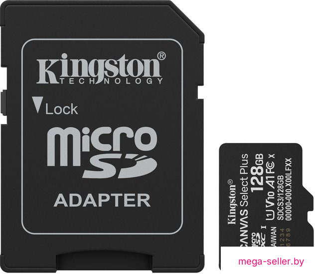 Карта памяти Kingston Canvas Select Plus microSDXC 128GB SDCS3/128GB (с адаптером)