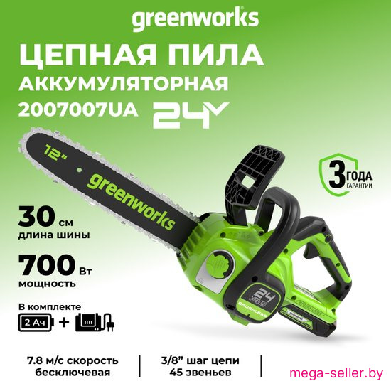 Аккумуляторная пила Greenworks GD24CS30K2 2007007UA (с 1-м АКБ 2 Ач)