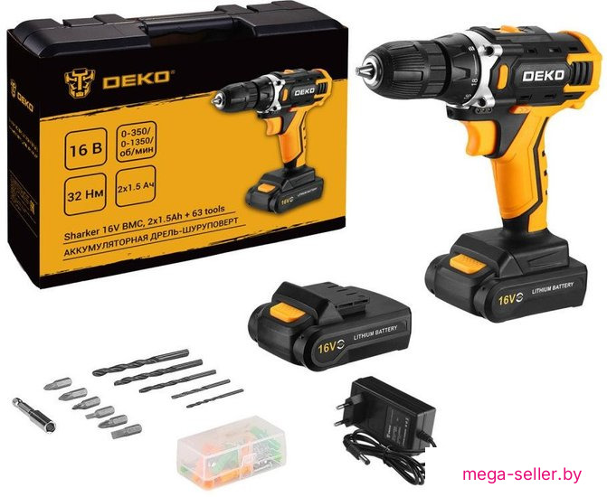 Дрель-шуруповерт Deko Sharker 16V Set 63 083-1041 (с 2-мя АКБ, кейс)
