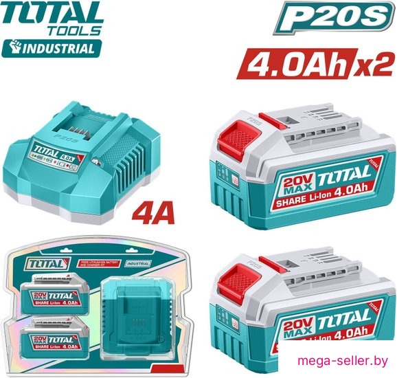 Аккумулятор с зарядным устройством Total TFBCPK2013 (20В/2x4 Ah + 20В)