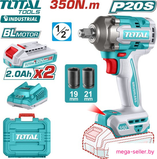 Гайковерт Total TIWLI2035 (с 2-мя АКБ, кейс)