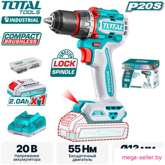 Дрель-шуруповерт Total TDLI205582 (с 1-им АКБ)
