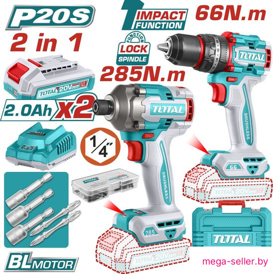 Total TCKLI20277 (шуруповерт, винтоверт, 2 АКБ, кейс)