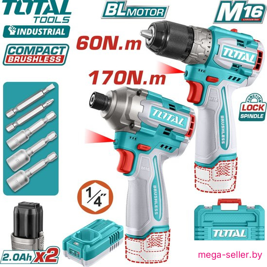 Total TOSLI240968 (шуруповерт, винтоверт, 2 АКБ, кейс)