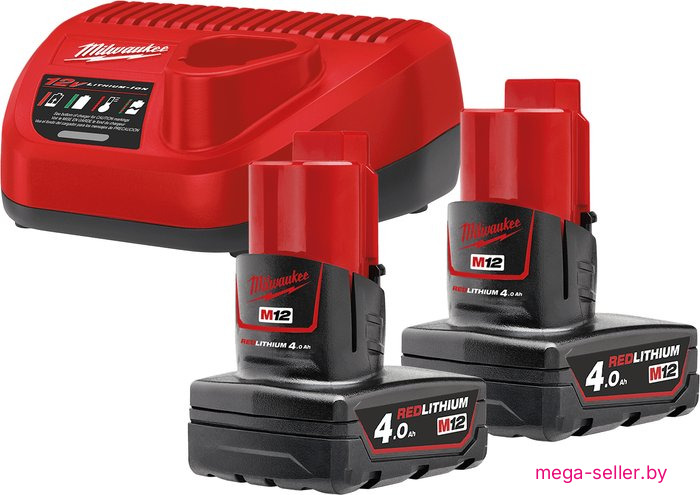 Аккумулятор с зарядным устройством Milwaukee M12 M12NRG-402 4933459211 (2 x 12В/4 Ач + 12В)