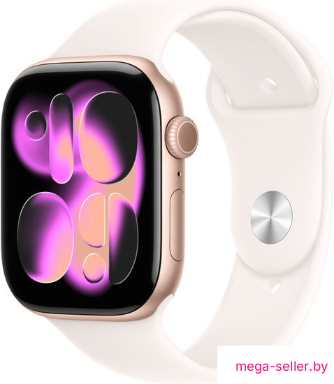 Умные часы Apple Watch Series 11 46 мм (алюминиевый корпус, розовое золото/легкие румяна, спортивный силиконовый ремешок M/L)