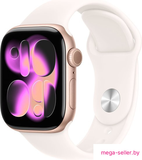 Умные часы Apple Watch Series 11 42 мм (алюминиевый корпус, розовое золото/легкие румяна, спортивный силиконовый ремешок M/L)