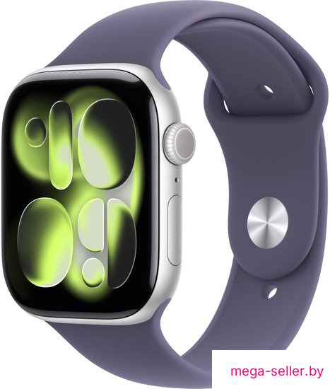 Умные часы Apple Watch Series 11 46 мм (алюминиевый корпус, серебристый/фиолетовый туман, спортивный силиконовый ремешок S/M)