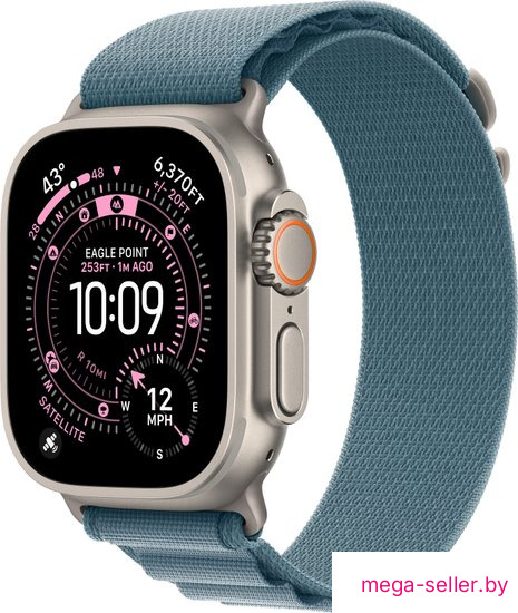 Умные часы Apple Watch Ultra 3 LTE 49 мм (титановый корпус, природный/голубой, текстильный ремешок размера L)