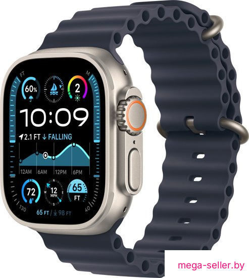 Умные часы Apple Watch Ultra 2 LTE 49 мм (титановый корпус, титановый/темно-синий, ремешок из эластомера)