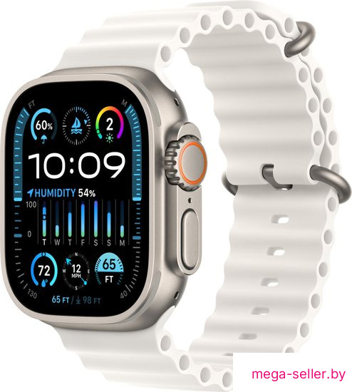 Умные часы Apple Watch Ultra 2 LTE 49 мм (титановый корпус, титановый/белый, ремешок из эластомера)