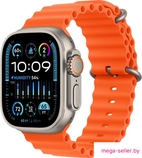 Умные часы Apple Watch Ultra 2 LTE 49 мм (титановый корпус, титановый/оранжевый, ремешок из эластомера)