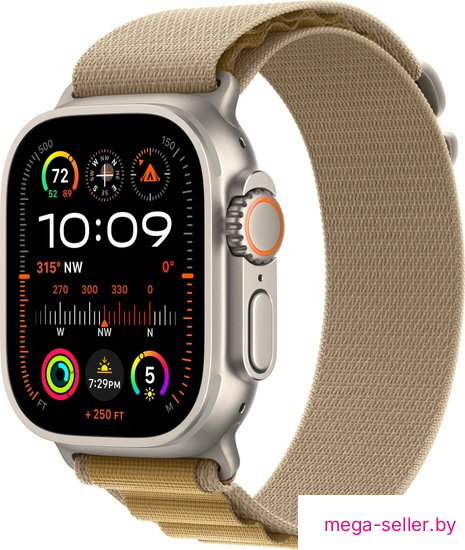 Умные часы Apple Watch Ultra 2 LTE 49 мм (титановый корпус, титановый/бежевый, ремешок из полиэстера M)
