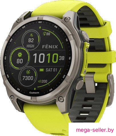 Умные часы Garmin Fenix 8 Solar, Sapphire 47мм (титановый серый с желтым ремешком)