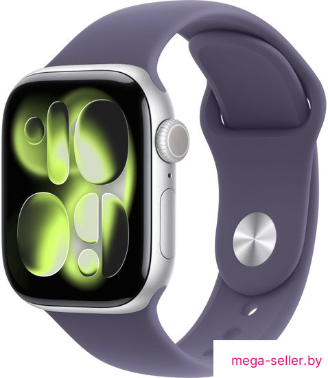 Умные часы Apple Watch Series 11 42 мм (алюминиевый корпус, серебристый/фиолетовый туман, спортивный силиконовый ремешок M/L)