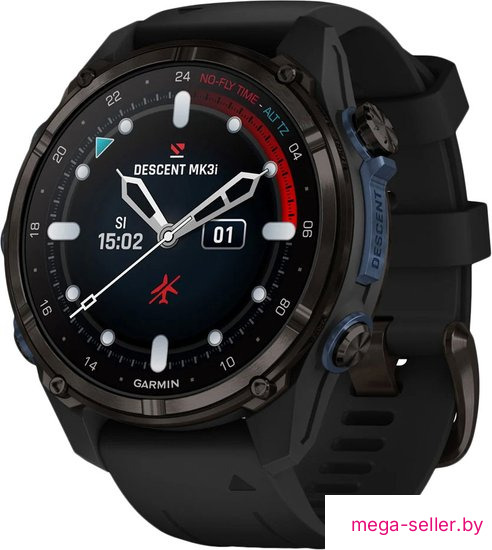Умные часы Garmin Descent Mk3i 43 мм (карбоново-серый титан, с черным силиконовым ремешком)