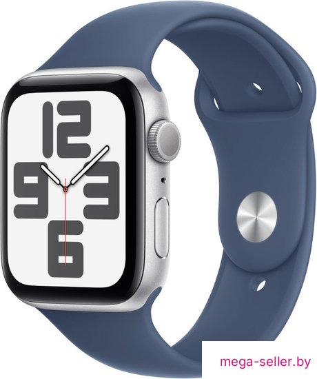 Умные часы Apple Watch SE 2 44 мм (алюминиевый корпус, серебристый/синий деним, спортивный силиконовый ремешок M/L)