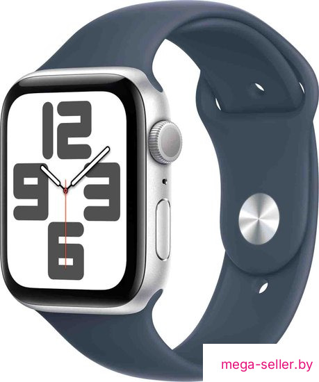 Умные часы Apple Watch SE 2 44 мм (алюминиевый корпус, серебристый/грозовой синий, спортивный силиконовый ремешок S/M)