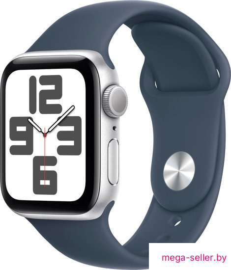 Умные часы Apple Watch SE 2 40 мм (алюминиевый корпус, серебристый/грозовой синий, спортивный силиконовый ремешок M/L)
