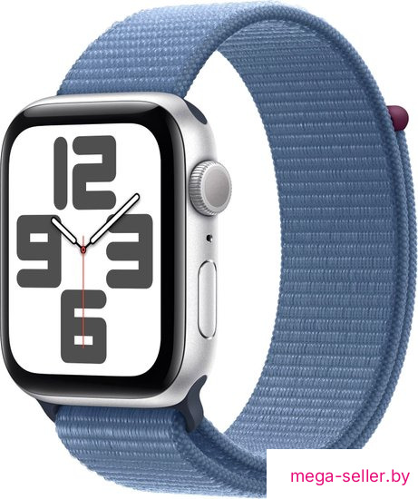 Умные часы Apple Watch SE 2 44 мм (алюминиевый корпус, серебристый/зимний синий, нейлоновый ремешок)