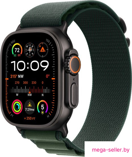Умные часы Apple Watch Ultra 2 LTE 49 мм (титановый корпус, черный/темно-зеленый, ремешок из полиэстера M)