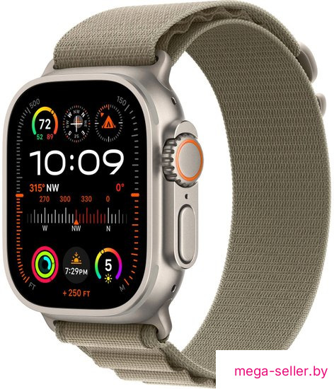 Умные часы Apple Watch Ultra 2 LTE 49 мм (титановый корпус, титановый/оливковый, текстильный ремешок размера L)