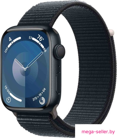 Умные часы Apple Watch Series 9 45 мм (алюминиевый корпус, полуночный/полуночный, нейлоновый ремешок)