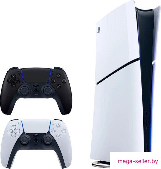 Игровая приставка Sony PlayStation 5 Slim Digital Edition CFI-21XX (2 ревизия, без дисковода, 2 геймпада, белый/черная полночь)