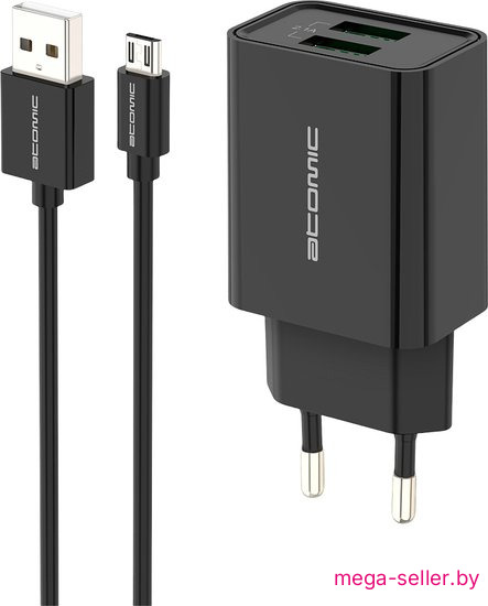 Сетевое зарядное Atomic U400 microUSB (черный)