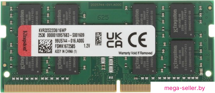 Оперативная память Kingston 16ГБ DDR4 SODIMM 3200 МГц KVR32S22D8/16WP