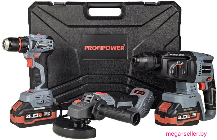 Profipower ProfiSet-3E18 E0247 (шуруповерт, перфоратор, болгарка, 2 АКБ, кейс)
