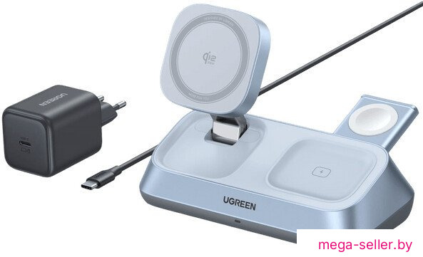 Беспроводное зарядное Ugreen MagFlow 3-in-1 W711 55677 (голубой)