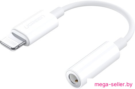 Адаптер Ugreen US212 30759 Lightning - 3.5 Jack (0.07 м, белый)