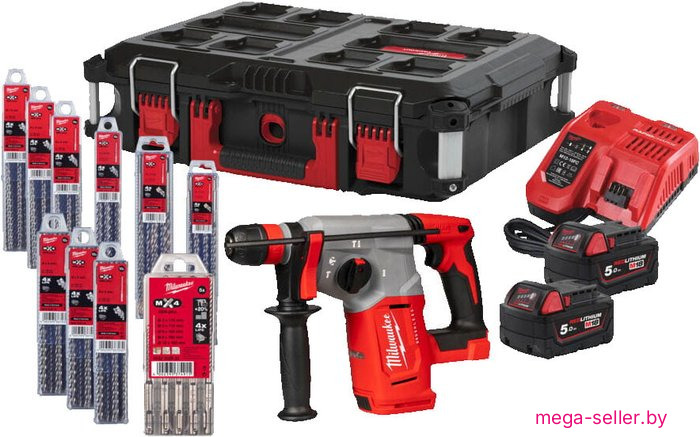 Перфоратор Milwaukee M18 BLHX100P-502P 4933498243 (с 2-мя АКБ, кейс, набор оснастки)
