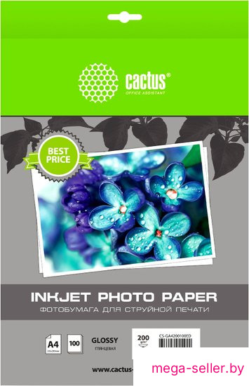 Фотобумага CACTUS Глянцевая A4 200 г/м2 100 листов CS-GA4200100ED