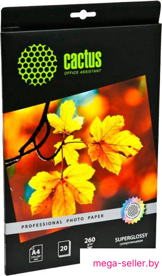Фотобумага CACTUS Суперглянцевая А4 260 г/м2 20 листов (CS-HGA426020)