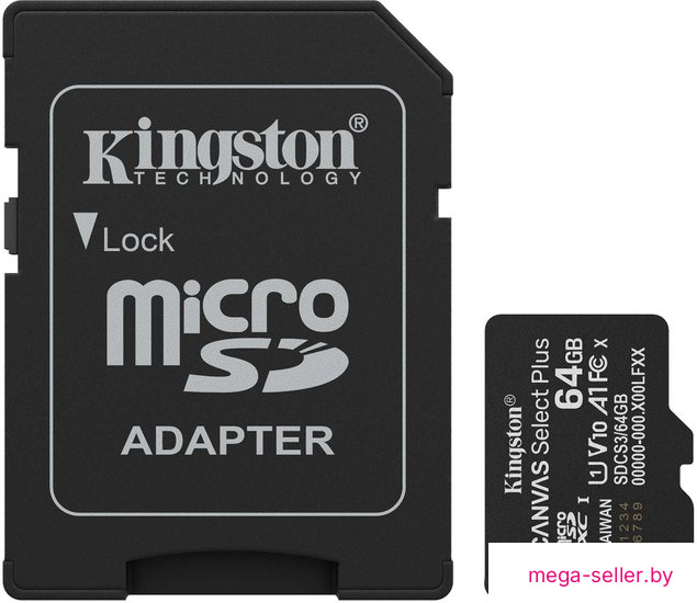 Карта памяти Kingston Canvas Select Plus microSDXC 64GB SDCS3/64GB (с адаптером)