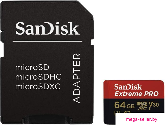 Карта памяти SanDisk Extreme PRO microSDXC SDSQXCU-064G-GN6MA 64GB (с адаптером)