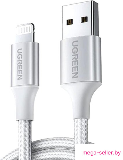 Кабель Ugreen US199 60161 USB Type-A - Lightning (1 м, белый/серебристый)