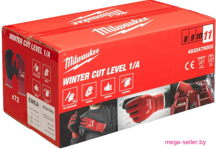 Латексные перчатки Milwaukee Winter Cut level 1/A 9/L 4932479001 (72 пары)