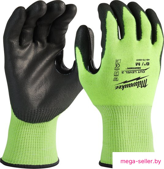 Перчатки хозяйственные Milwaukee Hi-Vis Cut level 3/C 8/M 4932478131