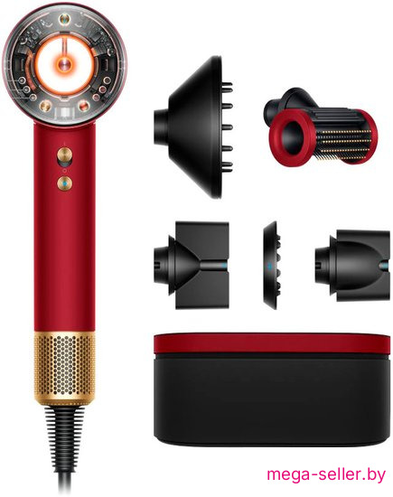 Фен Dyson HD16 Supersonic Nural Straight+Wavy (евровилка, красный бархат/золотой)