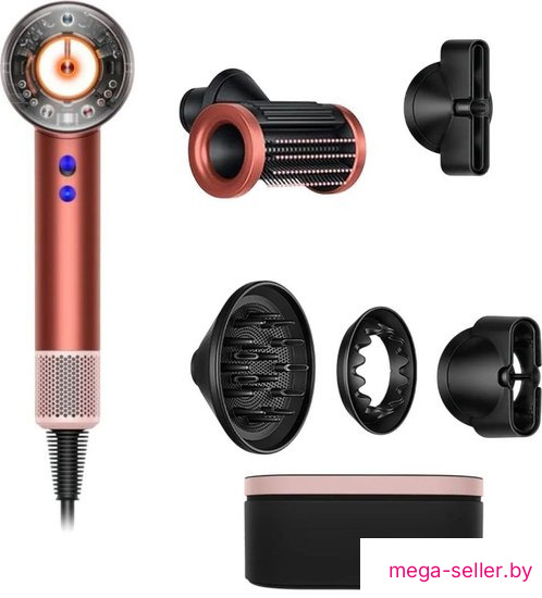 Фен Dyson HD16 Supersonic Nural Straight+Wavy (с переходником на евровилку, клубнично-бронзовый/розовый румянец)