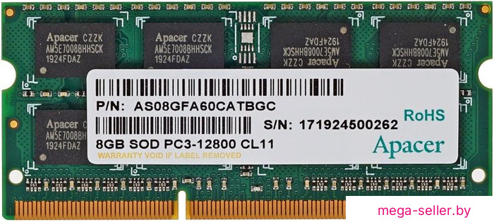 Оперативная память Apacer 8GB DDR3 SO-DIMM PC3-12800 AS08GFA60CATBGC