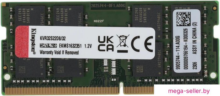 Оперативная память Kingston 32GB DDR4 SODIMM PC4-25600 KVR32S22D8/32