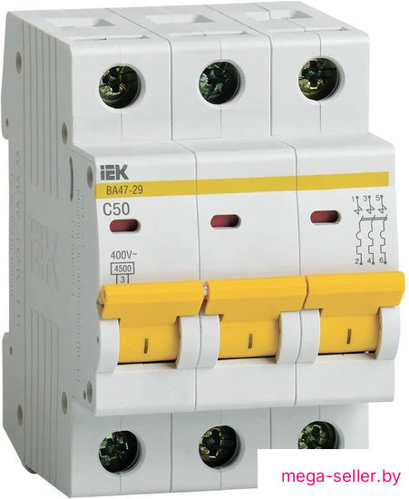 Выключатель автоматический IEK ВА47-29 50А 3Р 4.5кА С MVA20-3-050-C