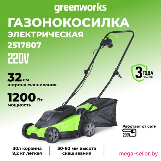 Газонокосилка Greenworks GD1200LM32 2517807
