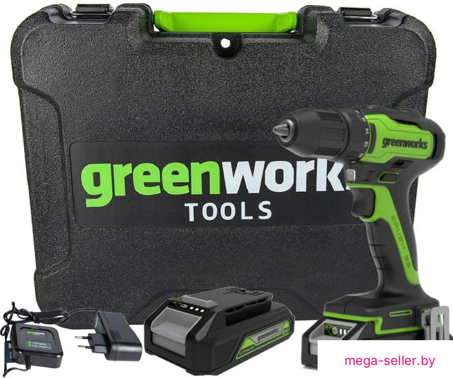 Дрель-шуруповерт Greenworks GD24DD35K2 3704007UA (с 1-м АКБ, кейс)