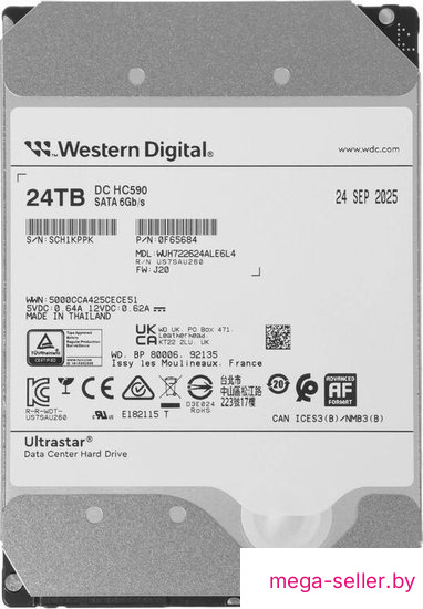 Жесткий диск WD Ultrastar DC HC590 24TB WUH722624ALE6L4