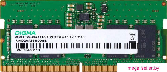 Оперативная память Digma 8ГБ DDR5 SODIMM 4800 МГц DGMAS5480008S